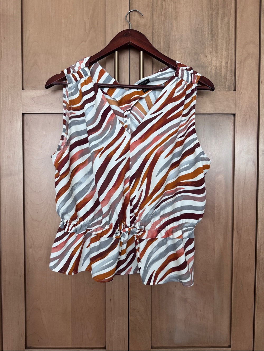 Ann Taylor Zebra-Stripe Peplum Camisole in Rust, Gray & White